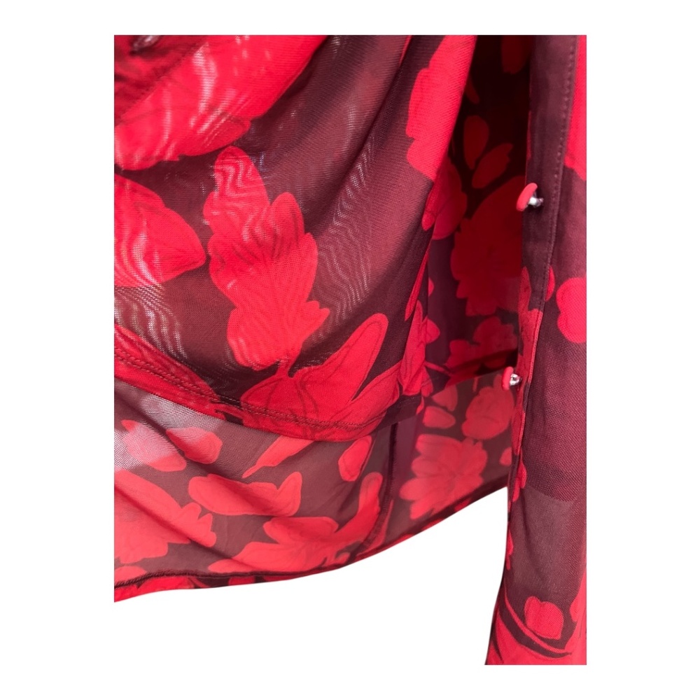 🩸🟣 EUC CABI Deep Red & Plum Floral Mesh Shirt Dress | Sz S - Picture 10 of 11